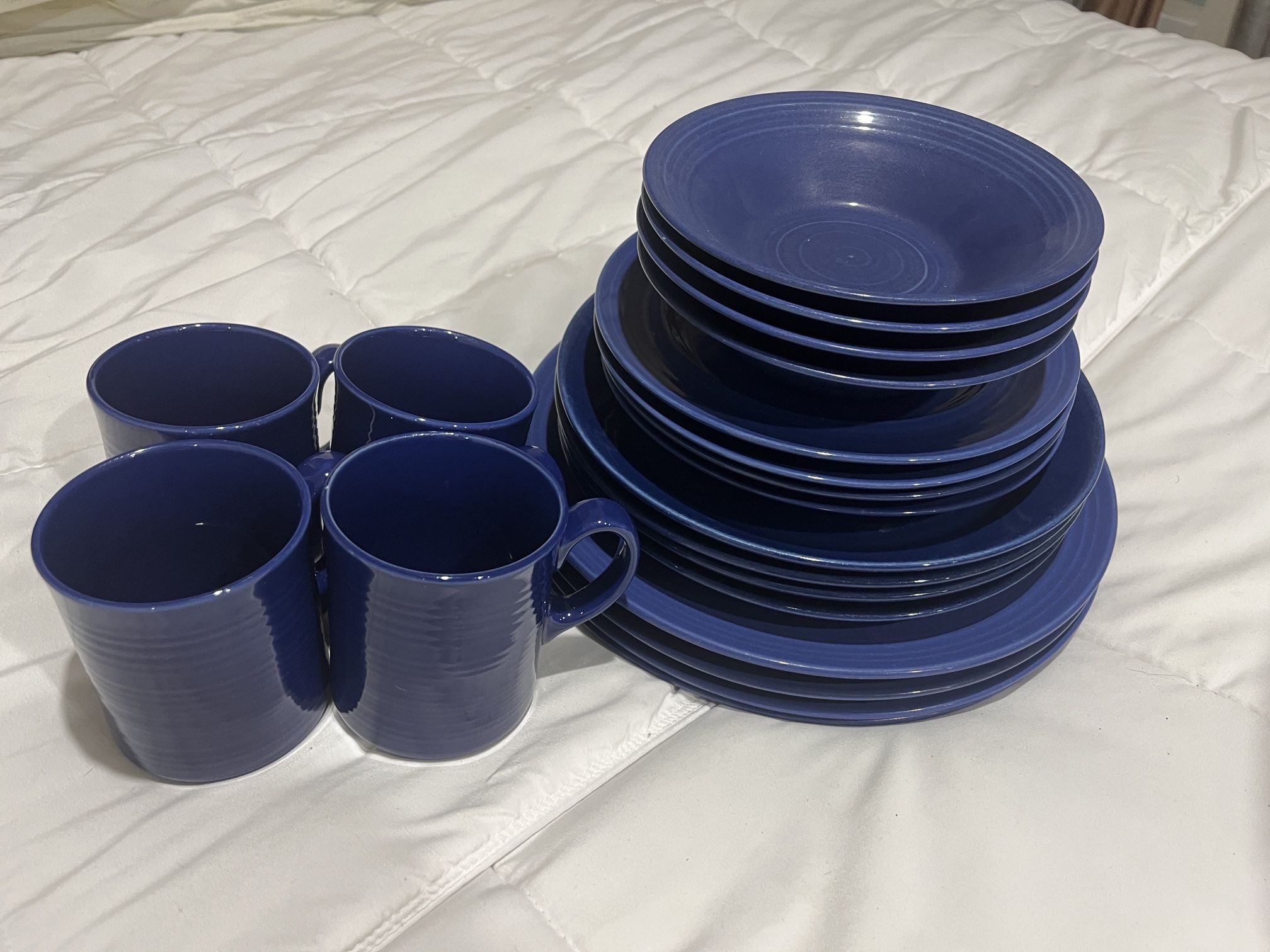 Ikea Blue stoneware dinner set service for 4