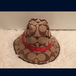 COACH Bucket hat- Brown Signature w/Burnt Orange Trim