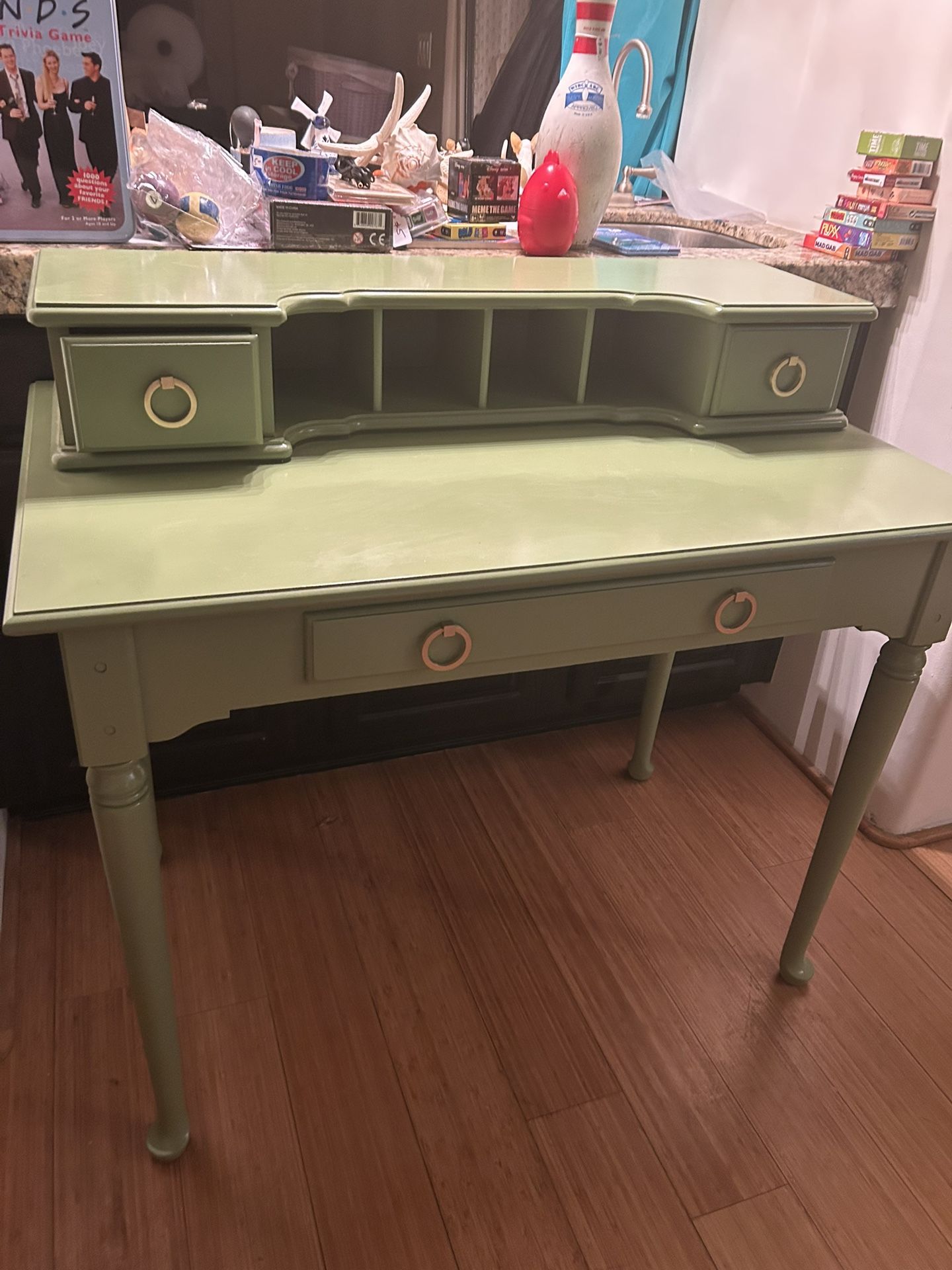 Bassett Desk Painted Green With New Hardware