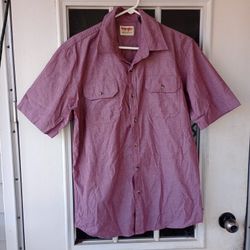 Wrangler Shirt Men Medium Short Sleeve Button Front Oxford Cranberry Red 