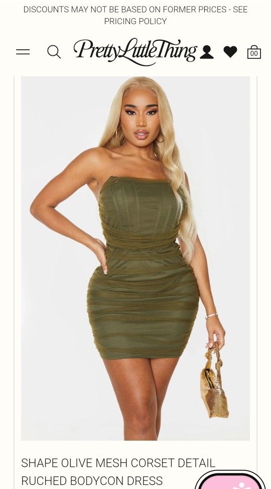 PrettyLittleThing Green Ruched Strapless Bodycon Dress
