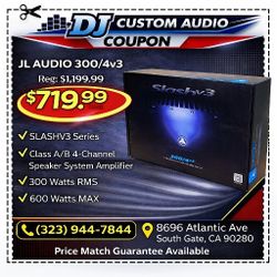 JL Audio Slash Series 300/4v3 4-Channel Speaker System Amplifier 600 Watts 🚨 Payment Options Available 🚨 No Credit Needed 🚨 