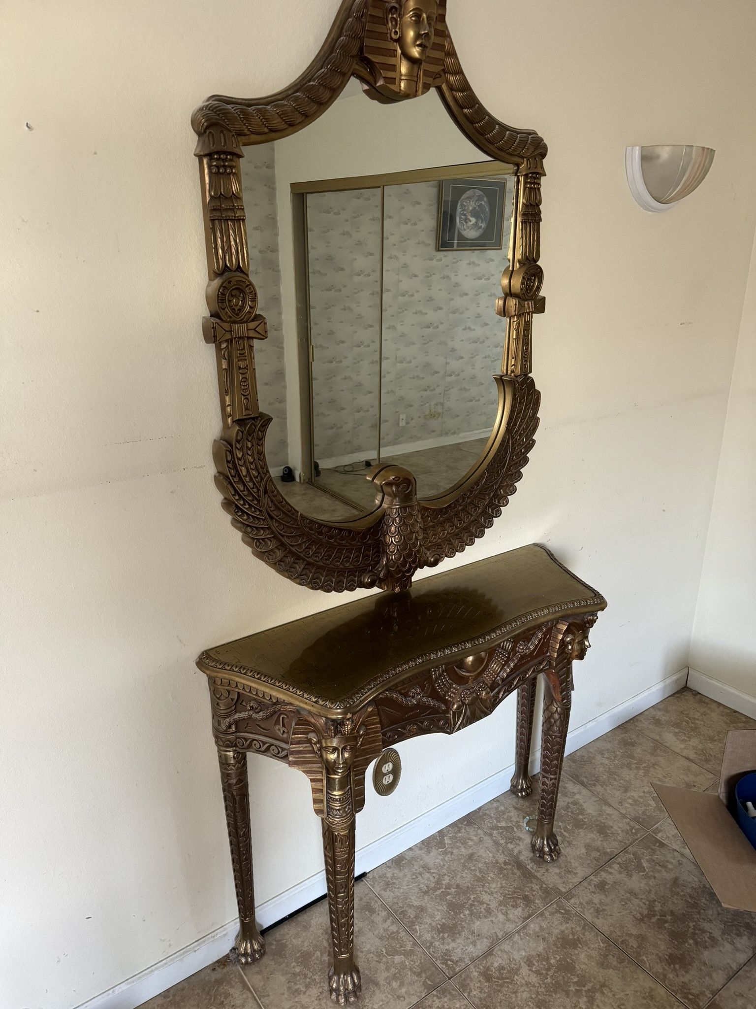 Rare Egyptian Console Table And Mirror Set