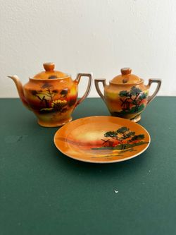 Vintage Hand-Painted Ceramic Tea Set 3 Piece