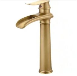 BWE Waterfall Single Hole Single Handle Bathroom Vessel Sink Faucet With Pop-up Drain Assembly in Antique Brass