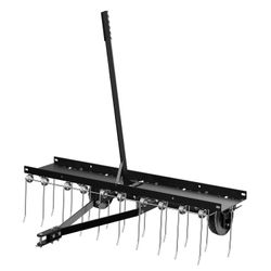 40" Tow Behind Lawn Dethatcher, Pull Behind Rake with 24 Rust-Proof Tines and Heavy Tires, Lawn Tractor Rake with Lift Handle, Black Tow Behind Rakes 