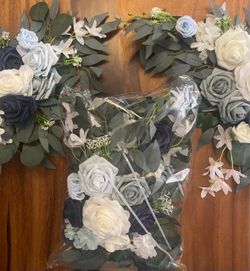 4 Dusty Blue Floral Swags BRAND NEW