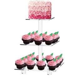 3 Tier Strong Acrylic Square Cupcake Stand, Dessert Display Tower