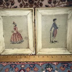 Blue Boy & Pinky Antique/Vintage Needlepoints 