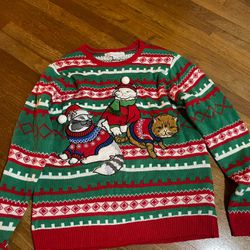 Adorable Men’s Kitty Trio Ugly Christmas Sweater - L
