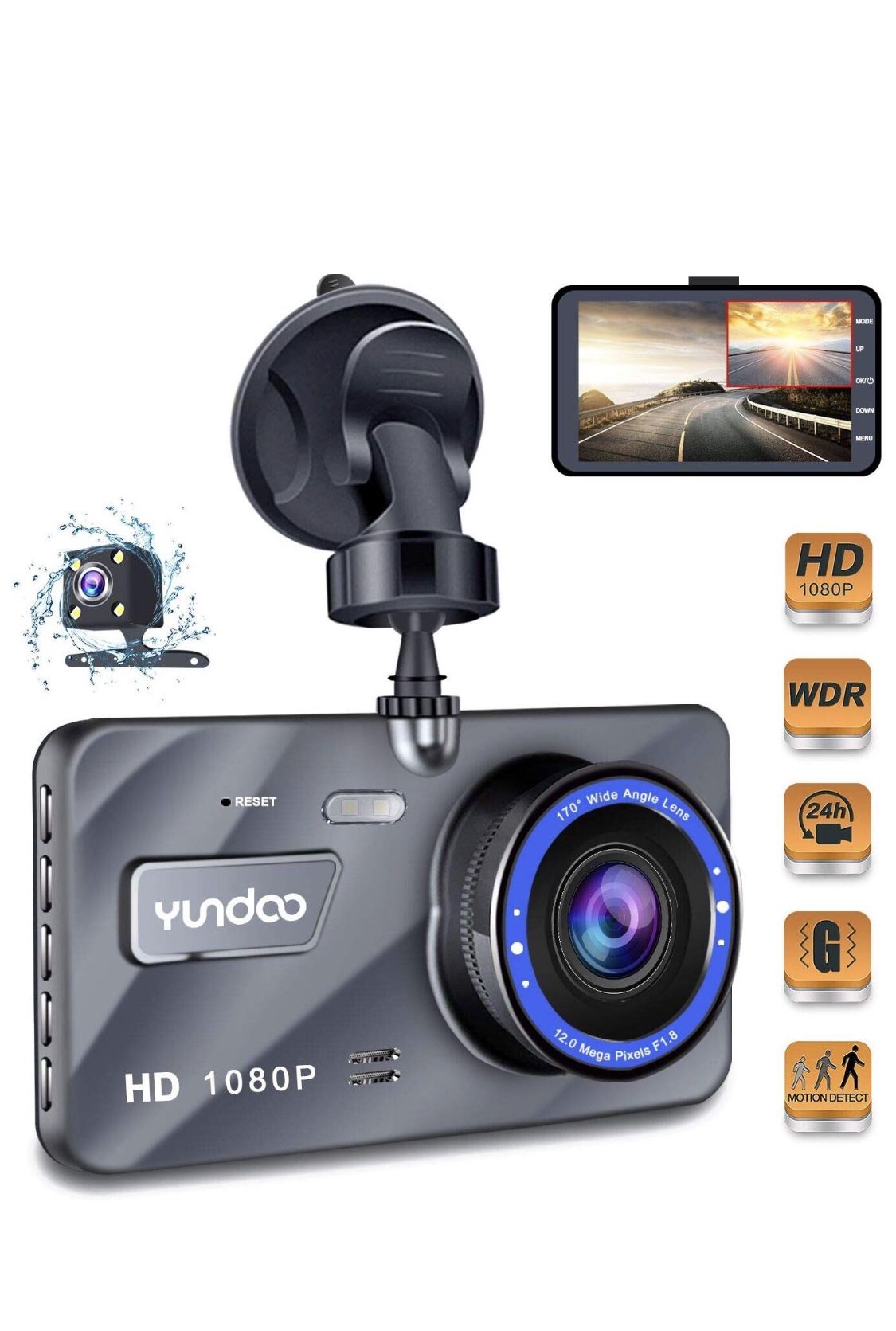 Dash Cam Car Dashboard Camera - Full HD 1080p Car Dashboard Camera，4“IPS Screen Dual Wide Angle Lens Car Dash Cam，G-Sensor，Cycle Recording，WDR，Parkin
