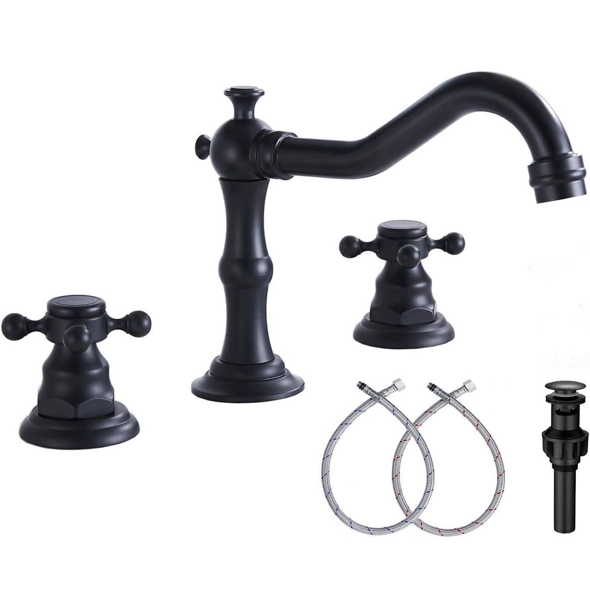 GGStudy Black Bathroom Faucet 2 Handles 3 Holes Faucet