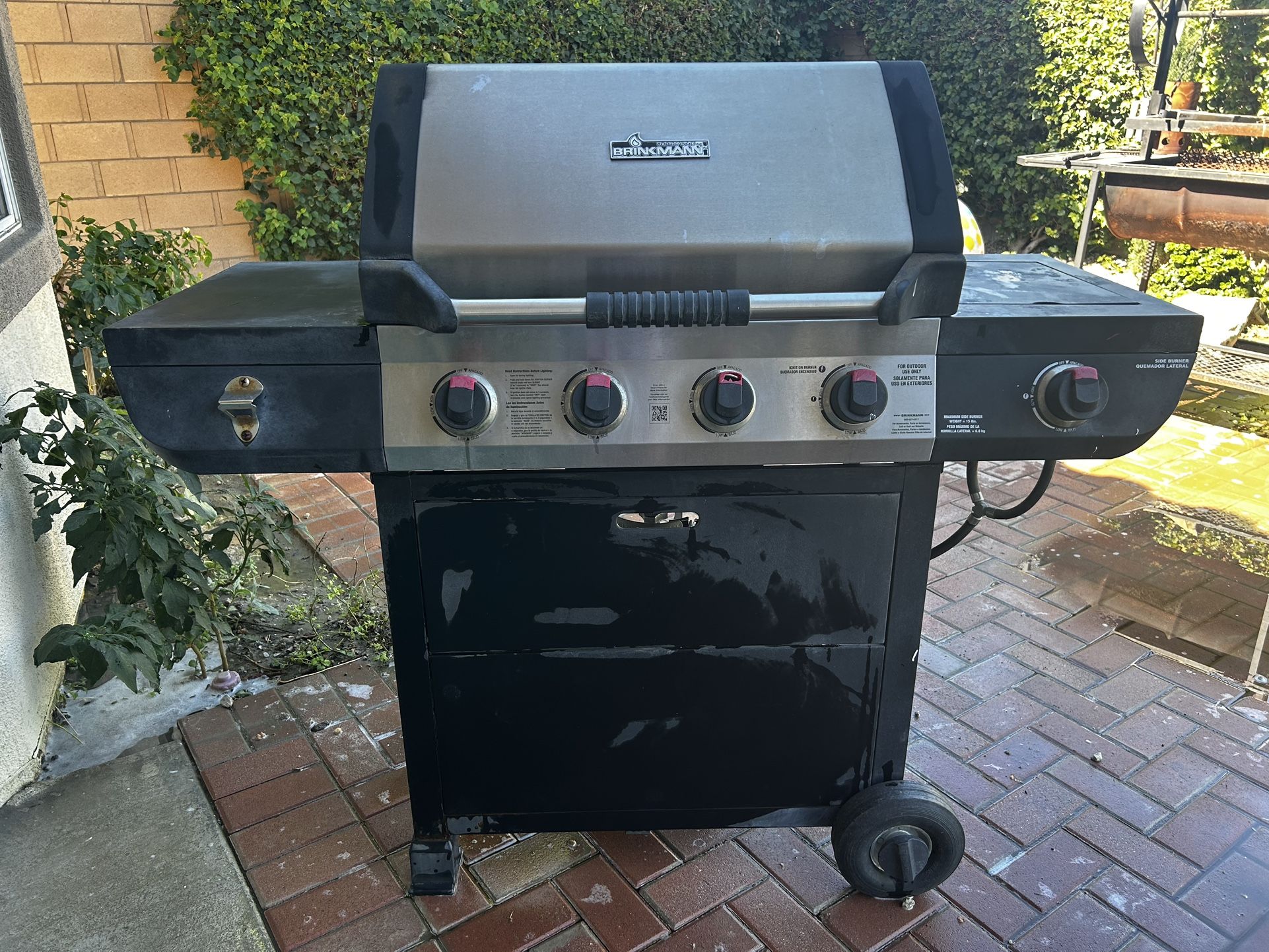 4-Burner Propane Gas Grill in Stainless Steel with Side Burner