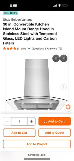 Golden Vantage 30 in. Convertible Kitchen Island Mount Range Hood in Stainless Steel with Tempered Glass, LED Lights and Carbon Filters
