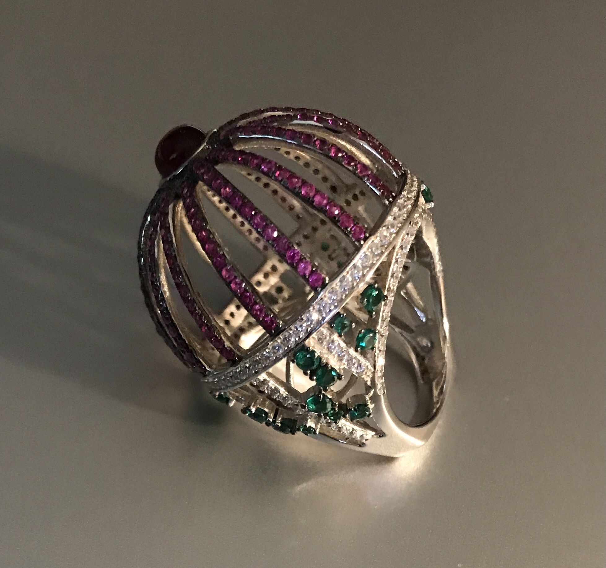 Sterling Silver Multicolor Rhinestone Caged Ring Stamped S925 Size 7