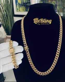 Chain and Bracelet Set 18k GP Cuban Link Style