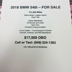 2018 BMW 540i- For Sale