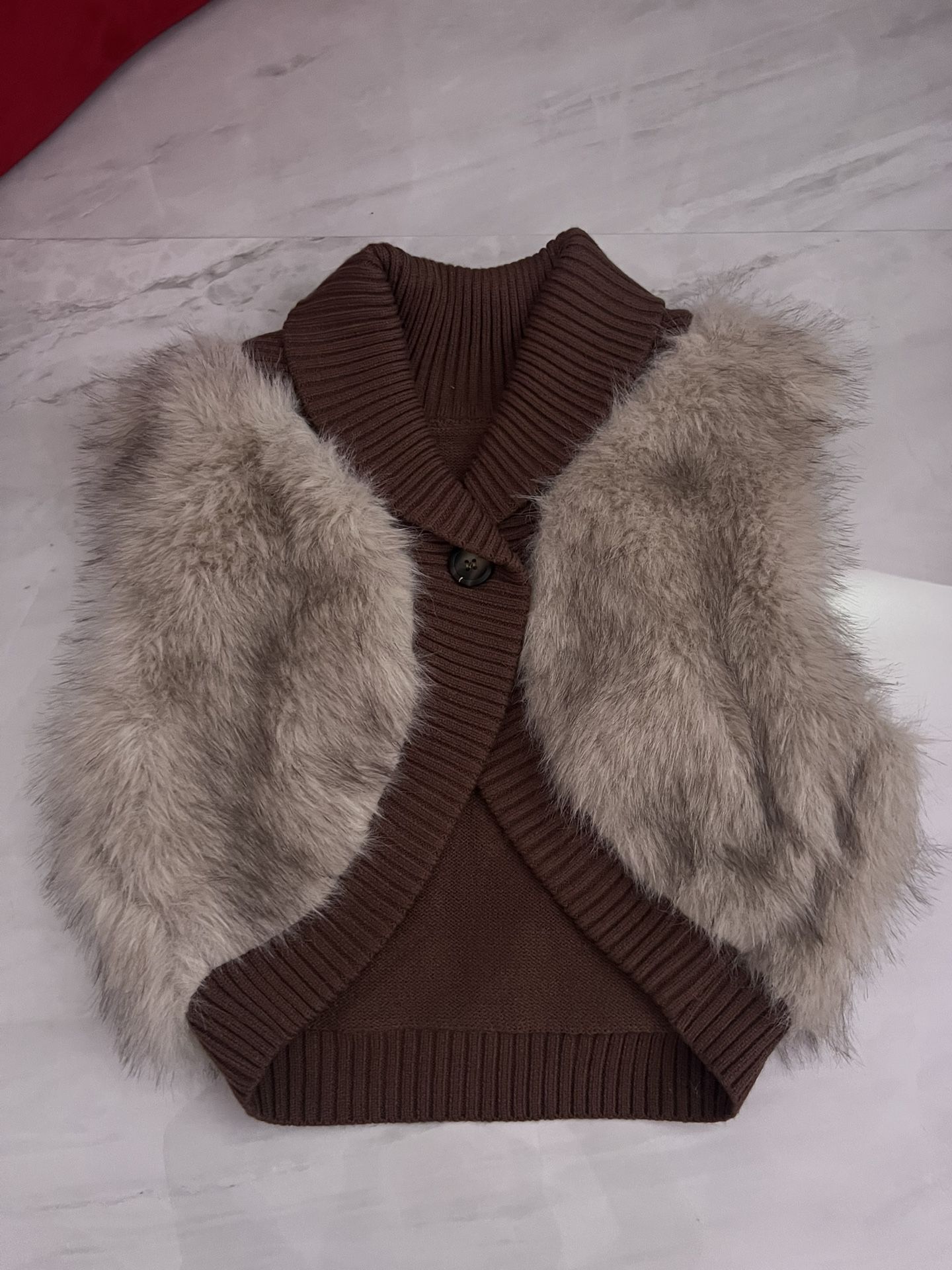 Shein haute Brown and cream furry cardigan 