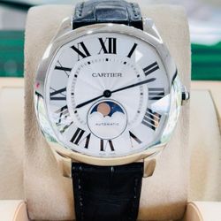 Cartier Drive de Cartier Silver Dial Moonphase Steel Watch WSNM0008 PAPERS