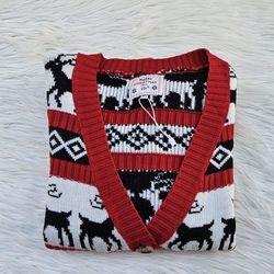 V28 Christmas Reindeer Cardigan Sweater Size Medium