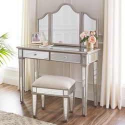 2-Piece Gray Makeup Vanity Set