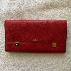 New Leather Ralph Lauren Morrison Red Slim Wallet