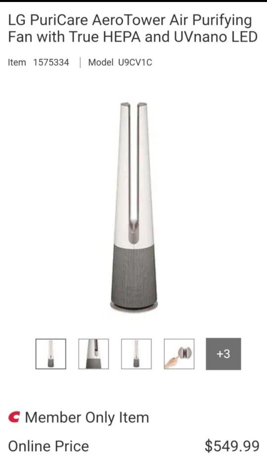 LG PuriCare AeroTower Air Purifying Fan with True HEPA and UVnano LED $400