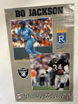vintage 1980s Bo Jackson Double Trouble Kansas City Royals & Los Angeles raiders poster
