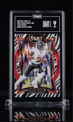 Michael Penix Jr 2024 Panini Select Zebra Shock Prizm RC TAG 9
