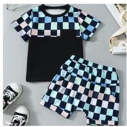 🖤💙 Brand New 2-Piece Kids Checker Set – Never Worn! 💙🖤 