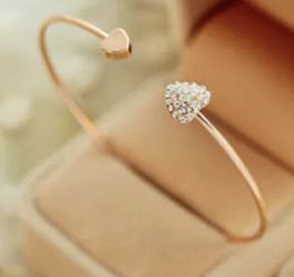 GOLD PLATED CRYSTAL PAVE HEART MINIMALIST CUFF BRACELET