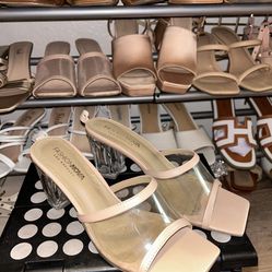 Nude And Clear Block Heel