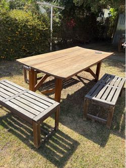 Wood farm table and benches