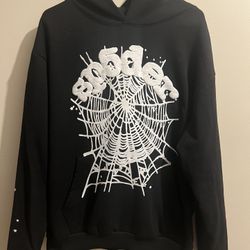 Sp5der Black Hoodie 'OG Web' Size Medium, Black and White