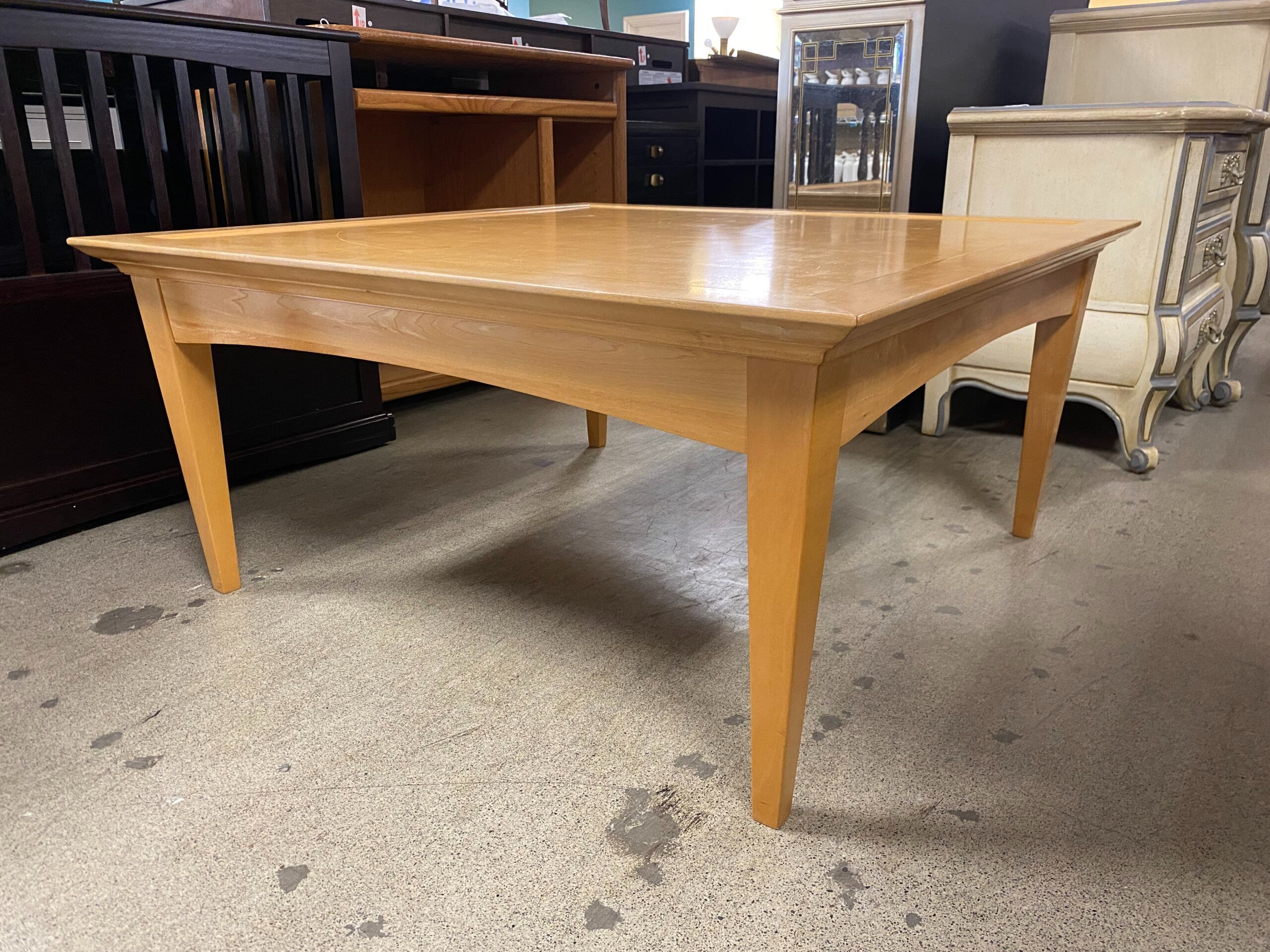 Large Square Blonde Wood Coffee Table