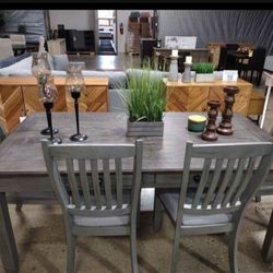 Beautiful gray 6 pc dining set with Chairs  And  storage (New)