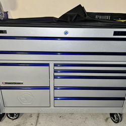 Matco 4s Toolbox, Supercharged Silver With Blue Trim, 57" X 28" DOUBLE-BAY