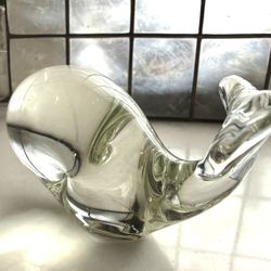 Vintage Art Glass Whale Paperweight Figurine Clear Hand Blown Ocean Sea Animal