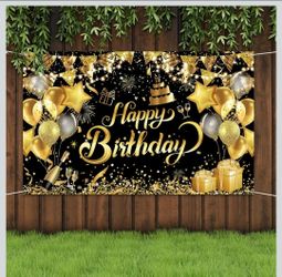 Black and Gold Birthday Party Backdrop set