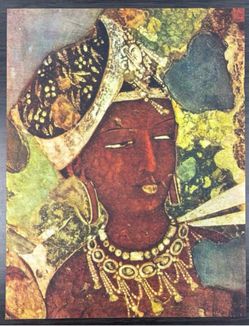 Apsaras celestial nymph Original Antique 50s Vintage Fine Art INDIA Print Ajanta LRG Caves Wall Painting Italy Printed Ephemera HILLCREST