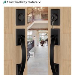 Goldenwarm Double Front Door Lock Set, Oil Rubbed Bronze Double Door Handle with Dummy, Double Front