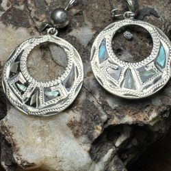 Sterling Silver Abalone Inlay Dangle Earrings .925