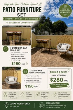Modern Patio Furniture Set | Egg Chair + Bar Table Set | Excellent Condition