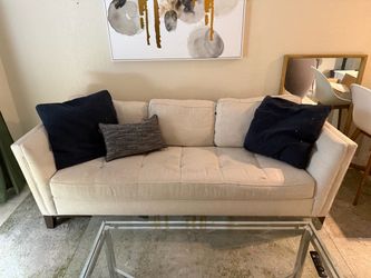 Cream Tufted Fabric Sofa