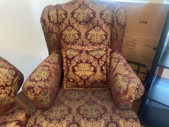 Wingback Accent Chair with Damask Upholstery