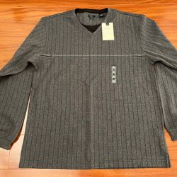 Men Medium VanHeusen Sweat Shirt Grey black strips New with tag