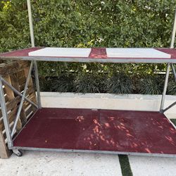 Double platform shelf 42”x 84” on caster wheels.