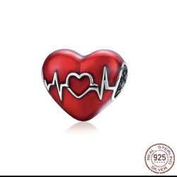 Pandora Metallic Red Heart Charm New