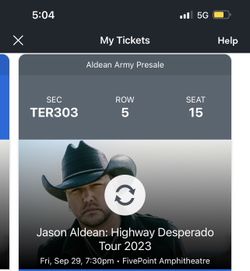 1 x Ticket to Jason Aldean - FivePoint Amphitheater Irvine 