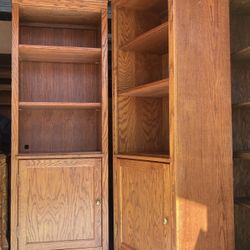 Pair of Oak Bookcases Storage Display Shelves